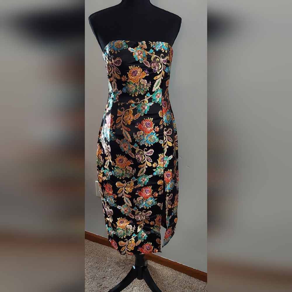 Vici Strapless Floral Dress - Black and Multicolor